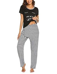 Hotouch - Pijama de manga corta a rayas para mujer