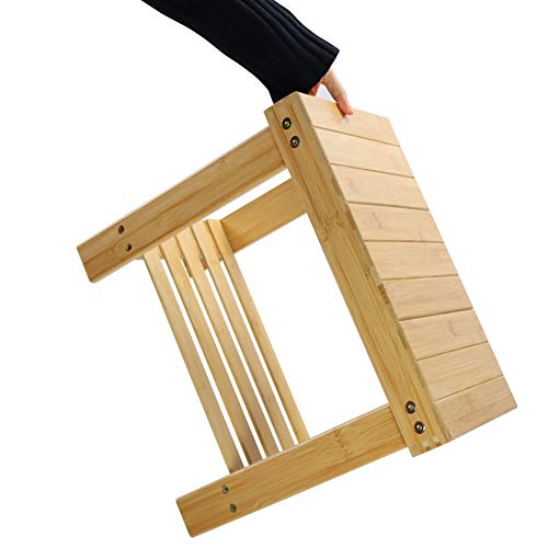 KKTONER Bamboo Step Stool with Storage Shower Bench with Shelf Foot Stool for Bathroom Living Room Bedroom Natural Color - Image 7