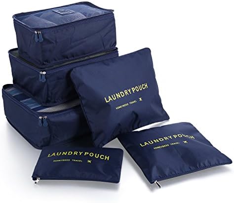 ZKicthome 6 Set Travel Storage Bags Multi-functional Clothing Sorting Packages，Waterproof Travel Packing Pouches, Luggage Organizer Pouch/Packing Cube Set with Laundry Bag (black)