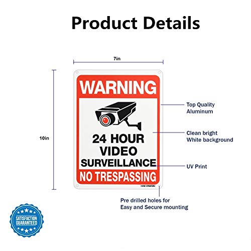 image for HISVISION Video Surveillance Sign 2-Pack, No Trespassing Metal Reflect