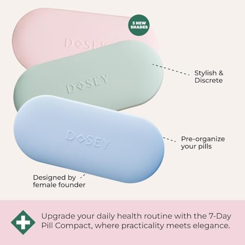 Dosey Compact Travel Pill Organizer - Pill Case with 7 Compartments for Medicine Storage & Protection – Stylish & Elegant Medication Organizer with Mirror, Blush