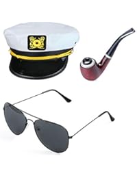 Beelittle Yacht Captain Hat Costume Accessories Set Sailor Hat with Corn Cob Pipe & Aviator Sunglasses (A)