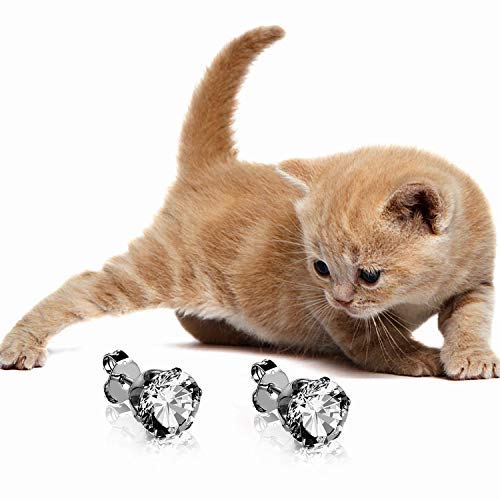 UHIBROS Stainless Steel Stud Earrings Cubic Zirconia Multicolor Set 18K White Gold Pated 8 Pairs Multi-Color