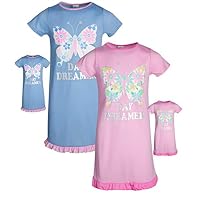 BFF & ME Girls Nightgown Pajama Set with Matching Doll Pajama (2 Pack) (Butterfly, 7-8)