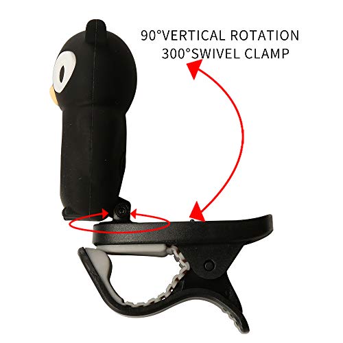 SWIFF Guitar Tuner Clip-On with Clear Bright LCD Display for All String Instruments with Bass, Ukulele,Violin Accessories (Owl Black)