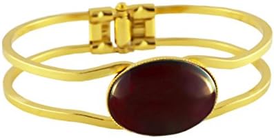 24K Gold Plated Cuff Bracelet Universal Adjustable Size 18cm Ruby Red Glass Czech Stone 25mm x 18mm Handmade BohemStyle