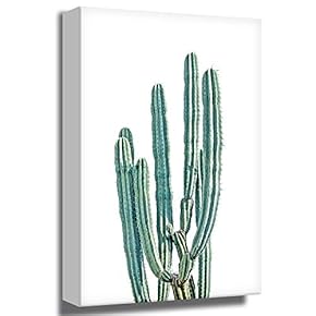 Tall Multi Branch Cactus With White - Canvas Art