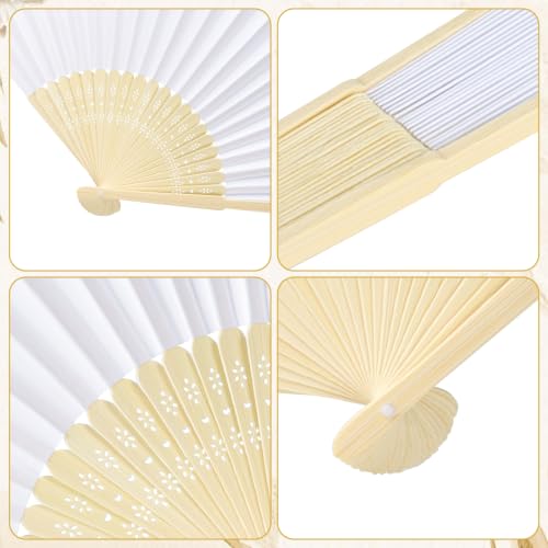 Coicok 12 x Wedding Fans, White Folding Wooden Paper Fans, Customisable Pack with 12 Organza Gift Bags, Japanese Fan for Wedding, Guest, Dance Party Decoration