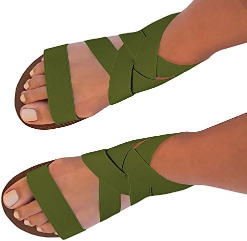 UniqueFashion Women's Summer Open Toe Ankle Strap Flats Sandals with Zipper,Green,9.5 US-41 EU-25.5cm (Foot Length)
