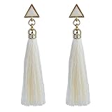 Misaky Women's Bohemian Ethnic Hanging Rope Tassel Earring (White)
