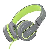 Ailihen I35 Stereo Lightweight Foldable Headphones Adjustable Headband Headsets with Microphone 3.5mm for Cellphones Smartphones Iphone Laptop Computer Mp3/4 Earphones (Grey/Green)