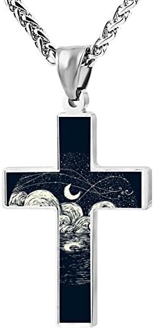 ZHJshuer Moon Lake Jewelry Cross Religious Enamel Pendant Necklace