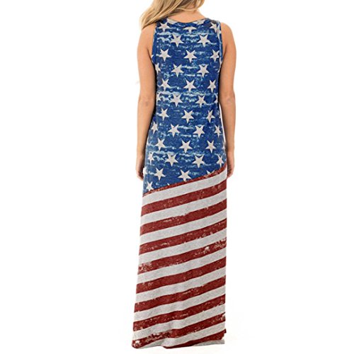 Hot Sale! Independence Day Dress,Women American Star Flag Print Sleeveless Long Maxi Casual Beach Dress (Multicolor, XXL)