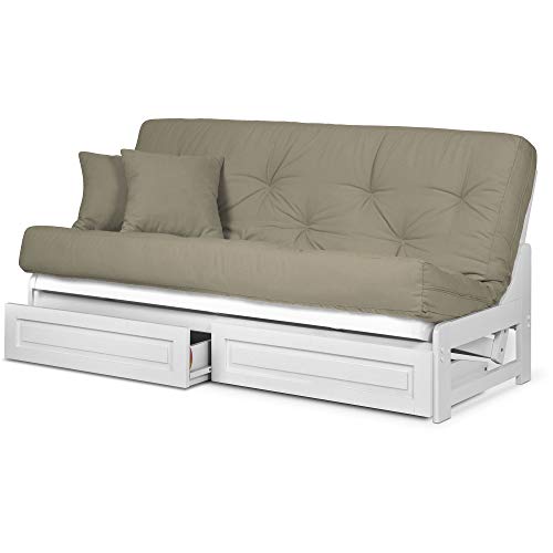 Nirvana Futons Arden White Futon with Storage Drawers Queen Size