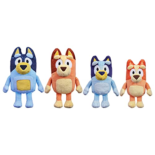 Bluey Heeler Family Stuffed Animal Set of 4, 7-8”, Soft, Bingo, Bandit, and Chilli Plush Figure Toys, Cuddly Plush Toys for Kids Ages 3+