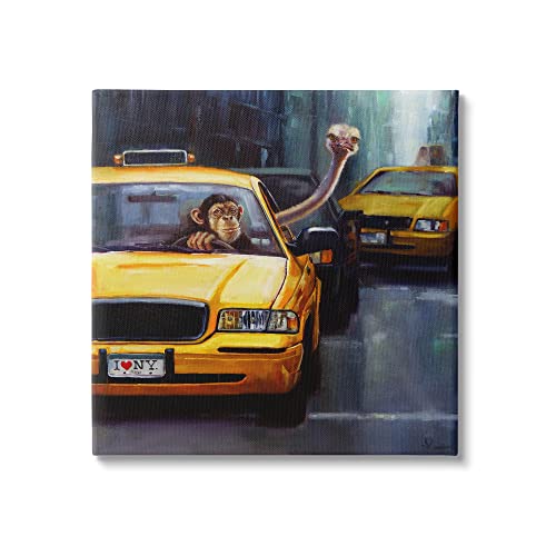 Stupell Industries Quirky Ostrich Monkey Taxi New York Traffic, Design by Lucia…