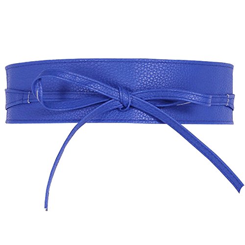 CHIC DIARY Fashion Women Faux Leather Bow Tie Waistband Elastic Stretch Waist Strap Cummerbund Waist Band Belt for Dress (Royal blue)