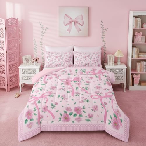 Erosebridal Coquette Pink Bow Comforter Set