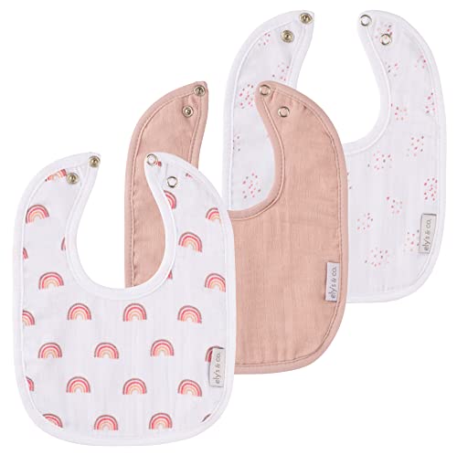 Ely's & Co. 100% Cotton Muslin Bib with Terry lining Soft & Absorbent for Infants, Adjustable Snaps 3 Pack 0-6 Months