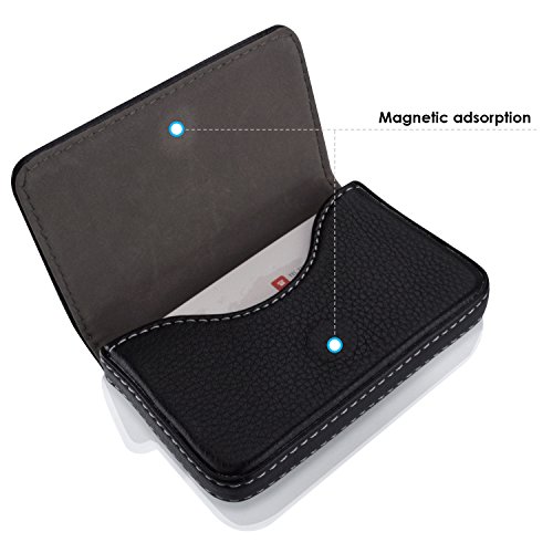 MaxGear PU Leather Business Card Holder Case with Magnetic Shut Black - Thumbnail 3