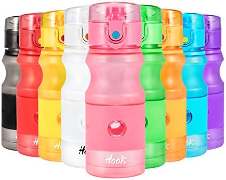 Hook Sports Water Bottle - 420ml & 750ml - BPA Free & Eco Friendly Tritan - For Kids, Running, Cycling, Camping, Gym, Yoga, Plastic Leakproof Drinking Bottles with Filter, Flip Top,Opens With 1-Click