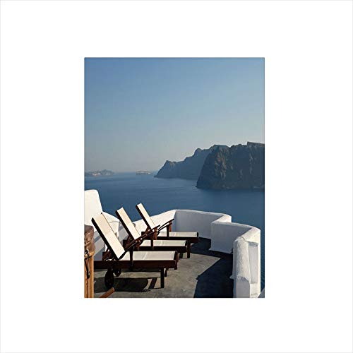 Decorative Privacy Window Film/Sunlounger at Terrace in Santorini Greece Resort Relaxation Aegean/No-Glue Self Static Cling for Home Bedroom Bathroom Kitchen Office Decor Light Blue White Brown - Thumbnail 5