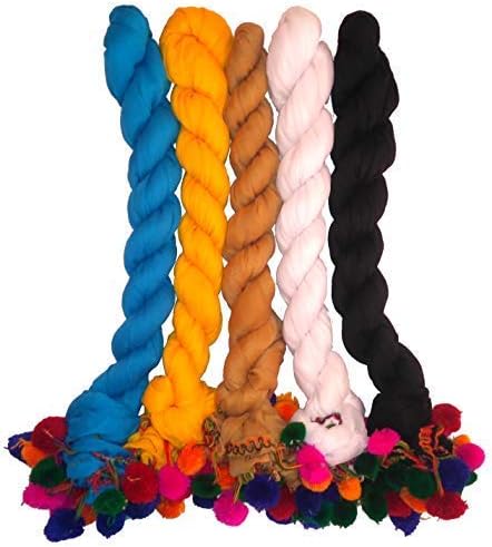 WHITEHEAVENWomen's Faux Chiffon Dupatta Combo With Multicolor Pum Pum Lace (Set of 5)