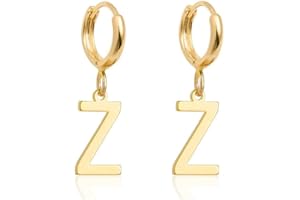 Fremttly 14K Gold Plated Initial Earrings, Dainty Gold Earrings Dangle Hoop Letter Earrings Cute Earrings for Women