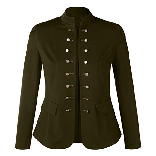 DONTAL Women Winter Steampunk Vintage Tailcoat Jacket Overcoat Outwear Uniform Buttons Coat Green