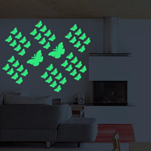 Botrong 12PC Creative Luminous Butterflies Skin Wall Sticker Decorative Glow in the Dark (Green) - Thumbnail 3
