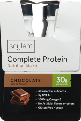 SOYLENT COMPLETE PROTEIN SHAKE, CHOCOLATE, 30G PROTEIN, VEGAN, DAIRY FREE AND 0G SUGAR, READY TO DRINK PROTEIN DRINKS, 11OZ (4 PACK)