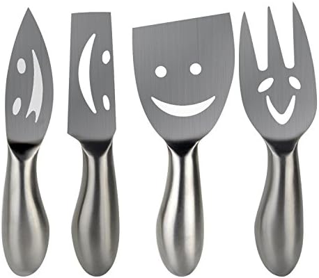 Flatware Set/Cheese Knives/Cheese Server,Yummy SamCreative Silver Stainless Steal 4-Piece Smiling Face/Dessert set/ Cheese Set/Dessert Fork Knives/ Cheese Cutters