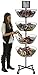 Displays2go Free Standing Basket Shelves, 4 Tiers Rotate Individually, Top Sign Holder, Locking Wheels