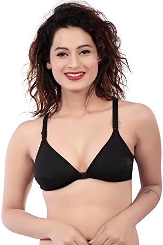 Leiora- Womens Cotton Front Open Low Neck, Low Back Daily Wear Non Padded Non Wired Bra - Size 32, 34, 36, 38, 40 & 42 - Soft Cups with Thin Straps Brasier Available in Black, White & Skin Color