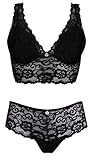 Undies Affair Women's 2 piece sexy bralette lingerie and thong set (Medium, Black)