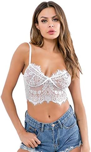 Women's Lace Underwire Bra Ladies Eyelash Strappy Floral Full Coverage Bra Vest Top