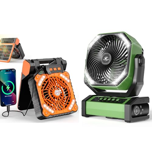 KITWLEMEN Solar Powered Fan & 20000mAh Auto-Oscillating Battery Powered Camping Fan, 4 Speeds 8H Timer for Powerful Cooling - Ideal for Indoor and Outdoor Use