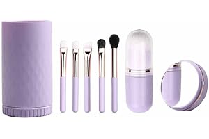 6 IN 1 Portable Travel Makeup Brush Set, COSHINE 6pcs Easy-taken Mini Complete Function Cosmetic Brushes Kit with Holder and Mirror (purple)