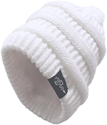 Fear0 NJ Extreme Warm Plush Wool Insulated White Black Knit Cable Pom Pom Skullies Cap Winter Beanie Hat for Women Girl