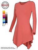[DRSKIN] Women Handkerchief Hem Long Sleeve Tunic Top (L, Coralpink)