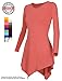 [DRSKIN] Women Handkerchief Hem Long Sleeve Tunic Top (L, Coralpink)