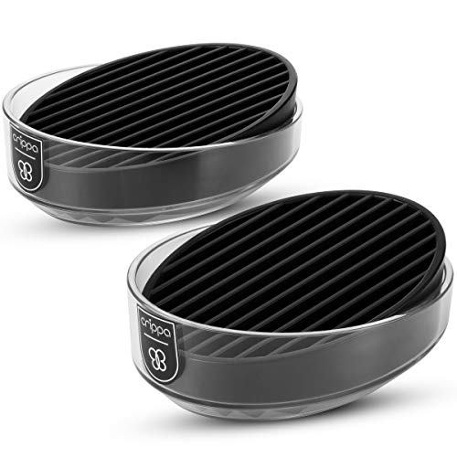 Crippa Soap Dishes for Bathroom | 2-Pack Bar Soap Holder | Soap Holder and Soap Saver | Soap Dish with Drain Slats | Sturdy Shower Soap Dish | Keeps Bar Soap Dry | Black & Grey Color