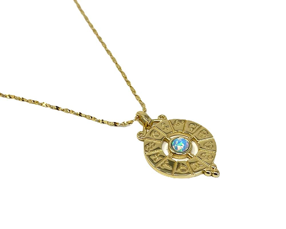 Strictly Gifts Delicate18ct Gold Plated Zodiac Disc Opal Pendant (1.5cm diam) on a 46-49 Adjustable Necklace