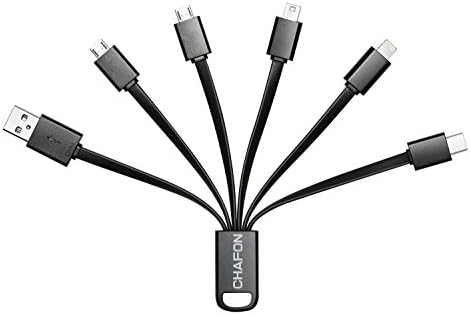 Multi Cable, USB Charge Cable with Type C,8-pin Lightning,Mini USB,2 Micro USB Connector for iPhone,Samsung,HTC,LG,Nexus,Motorola and More-Black