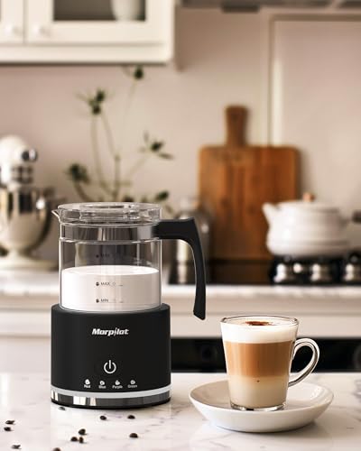 Morpilot Electric Milk Frother Glass Milk Frother 4 in 1 Function, Beautiful to See, Capacity 250 ml for Foaming or 500 ml for Warming, Split Design, Black