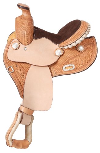 Tough 1 Silver Royal Mini Round Skirt Barrel Saddle, Light Oil, 8-Inch