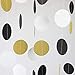 Paper Circle Dot Garland Streamer. 5 Pack of 10-Foot Garlands (50 Feet Total) as Black and Gold Decorations for Weddings, Birthday Parties, Showers, New Years Eve, or Any Event (White, Gold, Black)