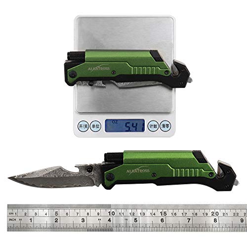 ALBATROSS 6in1 Modern Damascus Steel Folding Pocket Knives with LED