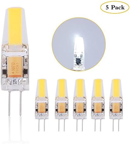 SHKNH 12V G4 Bi-Pi Base Led Light Bulb 2W, Replacement of 20W Halogen Bulb, Waterproof COB Led Light, For Cabinet Puck Light, Outdoor landscape lights, Table Lamp, Courtyard Light, Pack of 5