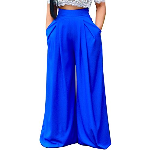 High Waist Wide Leg Pants in Solid Loose Pants Blue XL